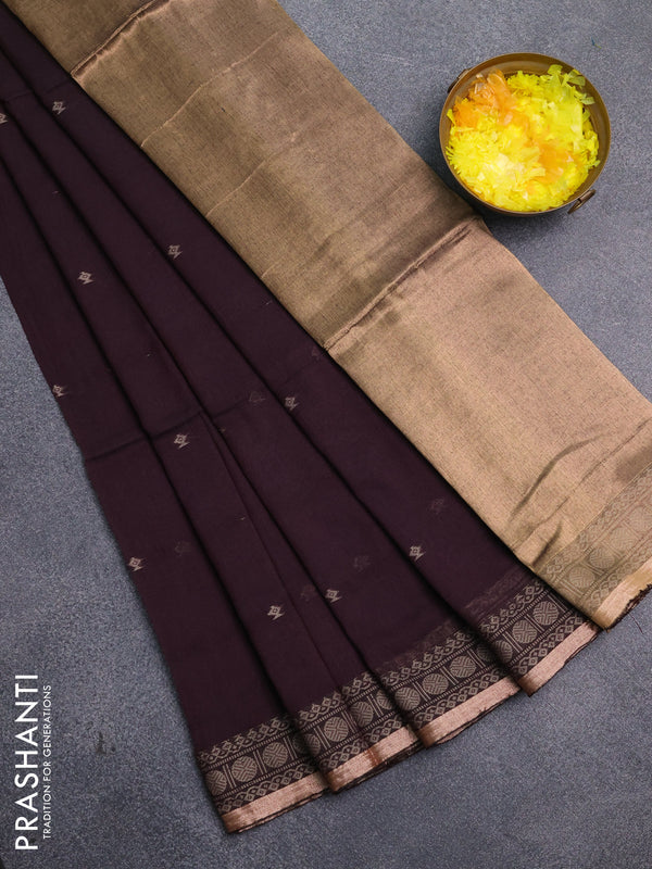 Bengal cotton saree deep wine shade with thread woven buttas and thread & zari woven border