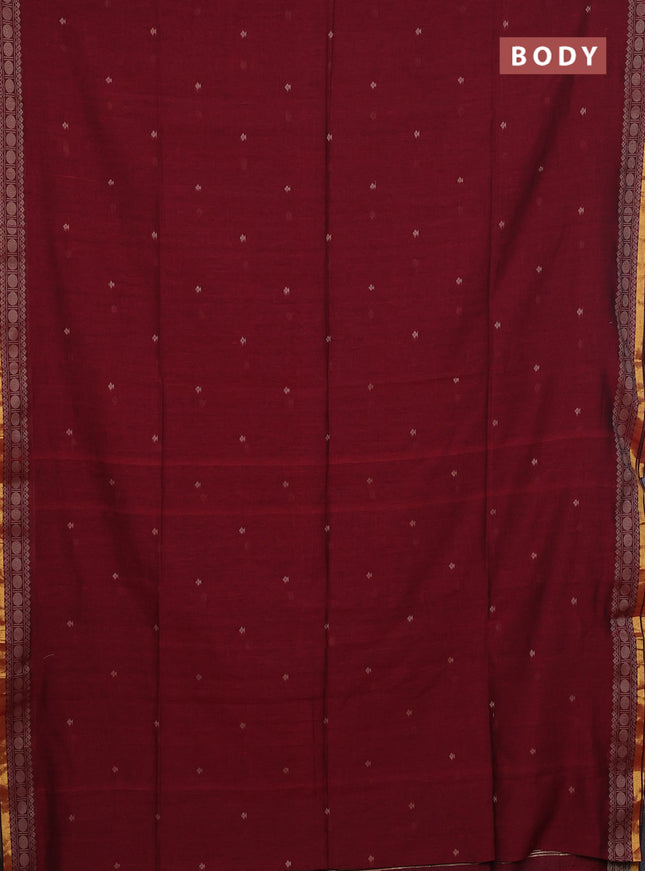 Bengal cotton saree maroon with thread woven buttas and thread & zari woven border