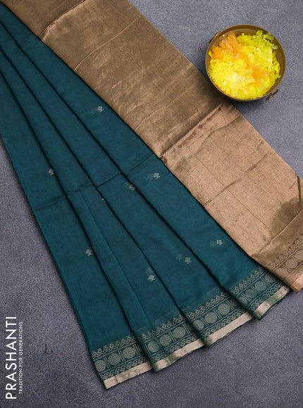 Bengal cotton saree peacock green with thread woven buttas and thread & zari woven border