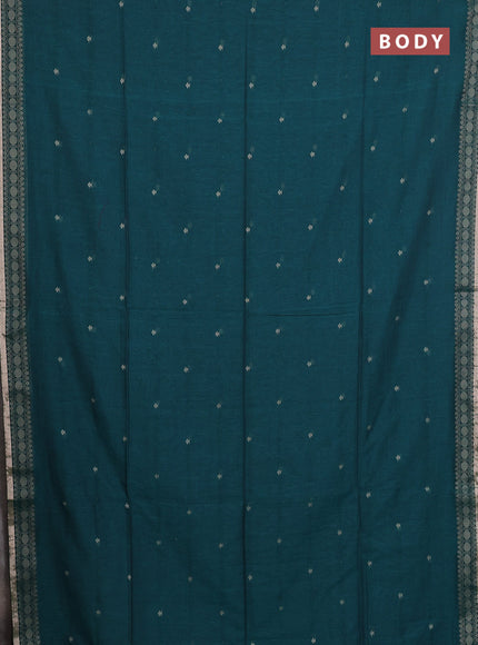 Bengal cotton saree peacock green with thread woven buttas and thread & zari woven border