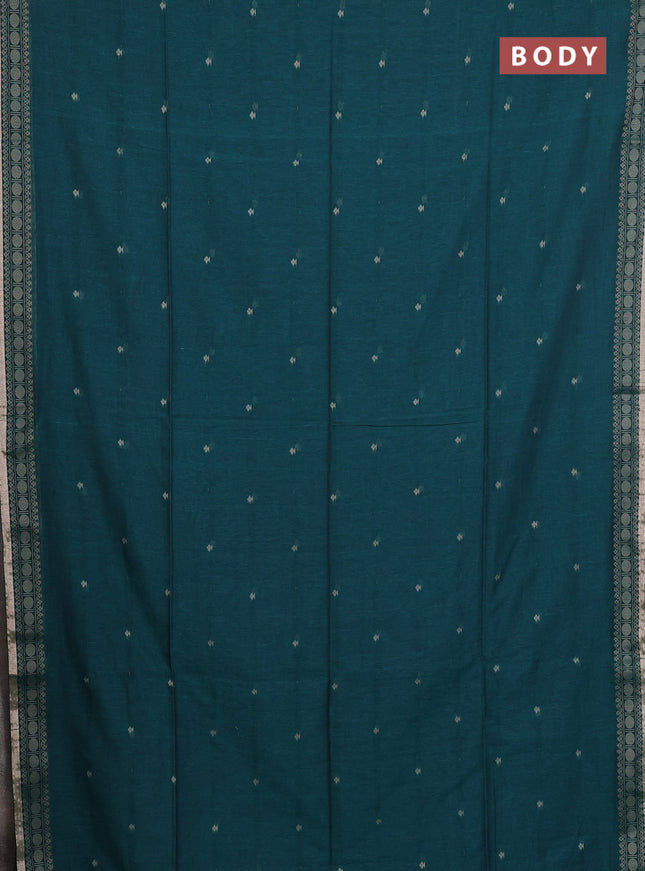 Bengal cotton saree peacock green with thread woven buttas and thread & zari woven border