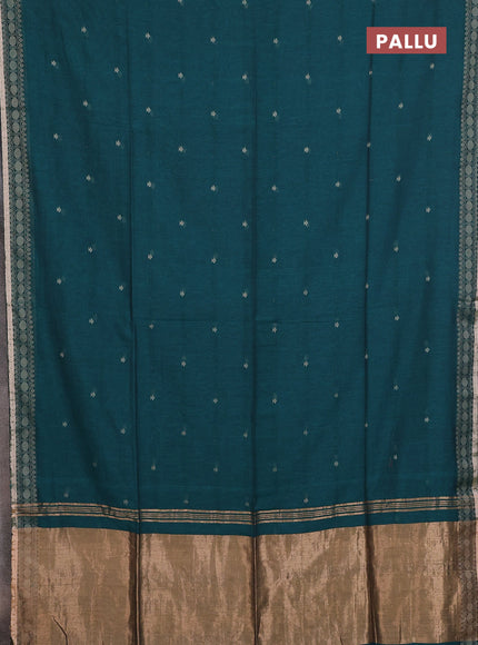 Bengal cotton saree peacock green with thread woven buttas and thread & zari woven border