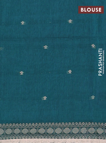 Bengal cotton saree peacock green with thread woven buttas and thread & zari woven border