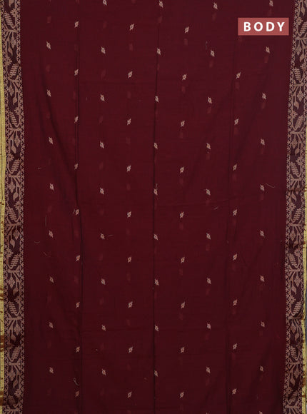 Bengal cotton saree deep maroon with thread woven buttas and thread & zari woven border