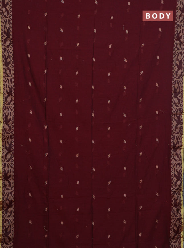 Bengal cotton saree deep maroon with thread woven buttas and thread & zari woven border