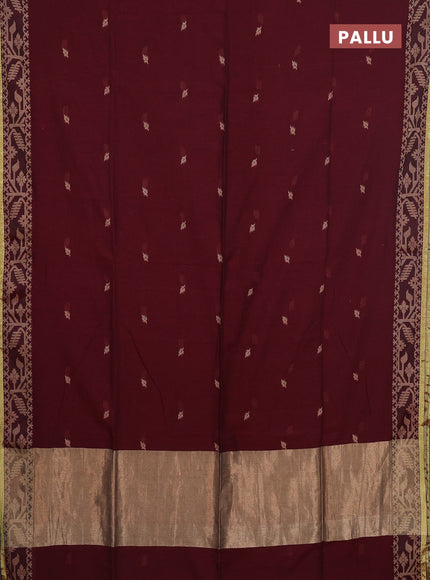 Bengal cotton saree deep maroon with thread woven buttas and thread & zari woven border