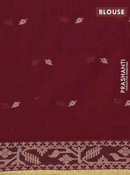 Bengal cotton saree deep maroon with thread woven buttas and thread & zari woven border