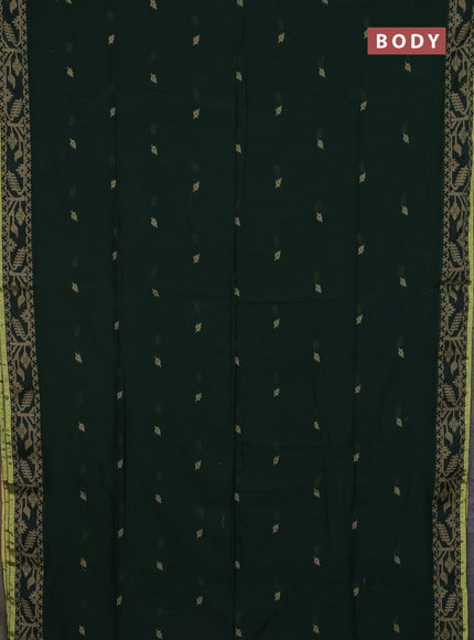 Bengal cotton saree dark green with thread woven buttas and thread & zari woven border