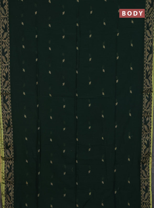 Bengal cotton saree dark green with thread woven buttas and thread & zari woven border