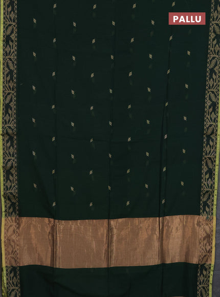 Bengal cotton saree dark green with thread woven buttas and thread & zari woven border