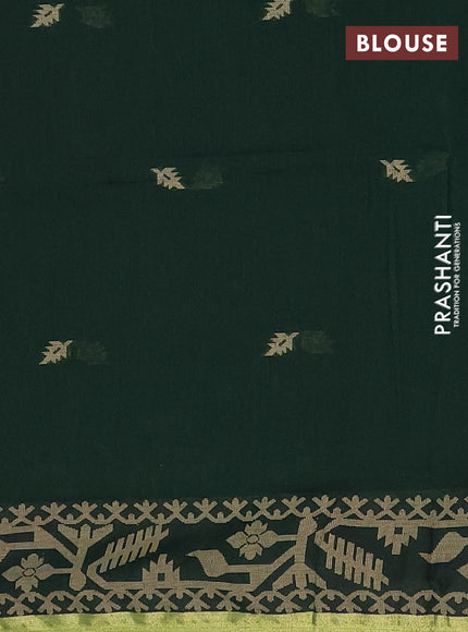 Bengal cotton saree dark green with thread woven buttas and thread & zari woven border