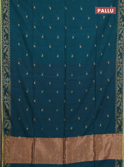 Bengal cotton saree peacock green with thread woven buttas and thread & zari woven border