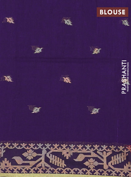 Bengal cotton saree purple with thread woven buttas and thread & zari woven border