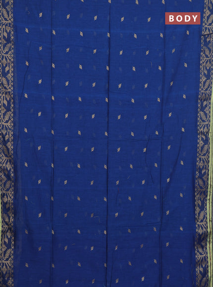 Bengal cotton saree peacock blue with thread woven buttas and thread & zari woven border