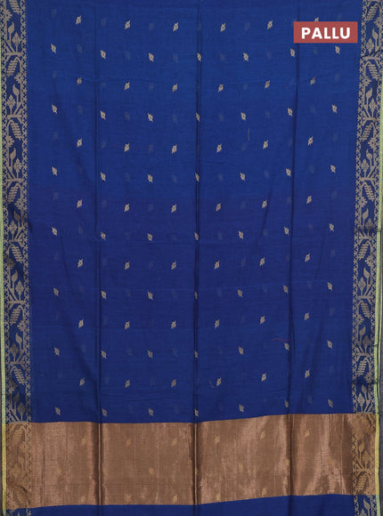 Bengal cotton saree peacock blue with thread woven buttas and thread & zari woven border