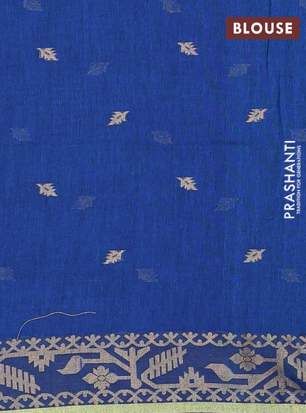 Bengal cotton saree peacock blue with thread woven buttas and thread & zari woven border