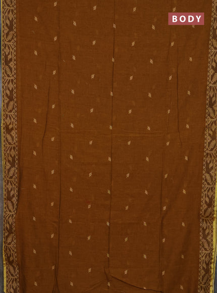 Bengal cotton saree dark mustard with thread woven buttas and thread & zari woven border