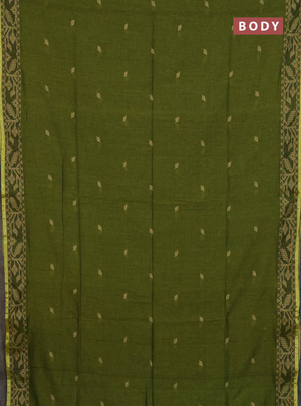 Bengal cotton saree light green with thread woven buttas and thread & zari woven border