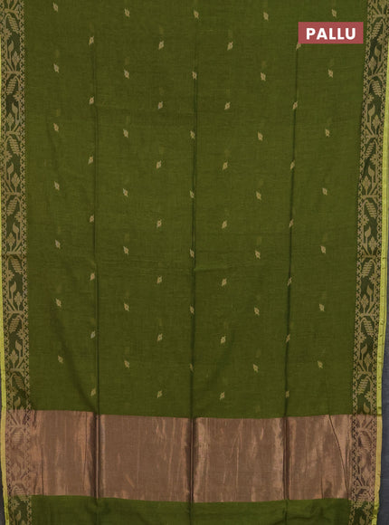 Bengal cotton saree light green with thread woven buttas and thread & zari woven border