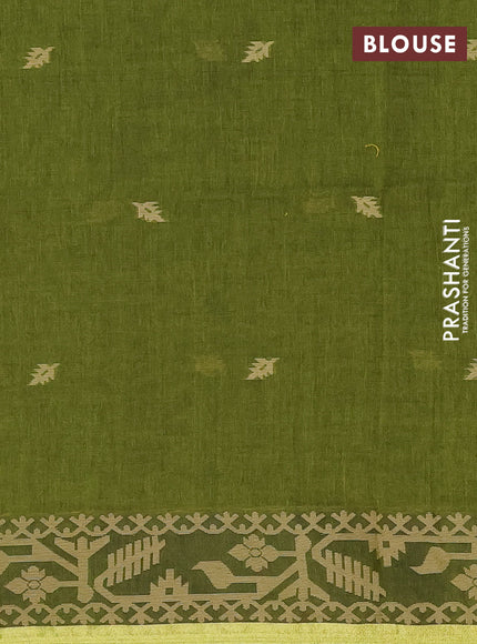 Bengal cotton saree light green with thread woven buttas and thread & zari woven border