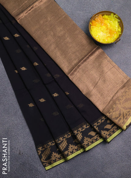 Bengal cotton saree black with thread woven buttas and thread & zari woven border