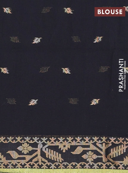 Bengal cotton saree black with thread woven buttas and thread & zari woven border