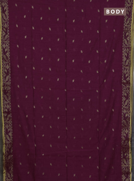 Bengal cotton saree dark magenta pink with thread woven buttas and thread & zari woven border