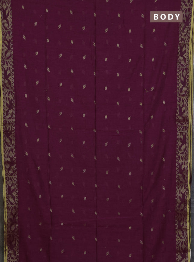 Bengal cotton saree dark magenta pink with thread woven buttas and thread & zari woven border
