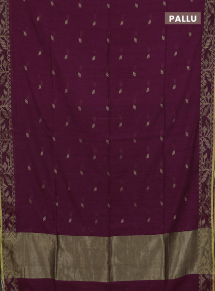 Bengal cotton saree dark magenta pink with thread woven buttas and thread & zari woven border