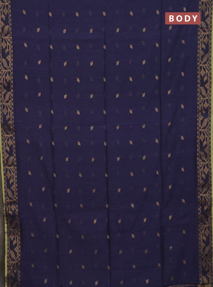 Bengal cotton saree blue shade with thread woven buttas and thread & zari woven border