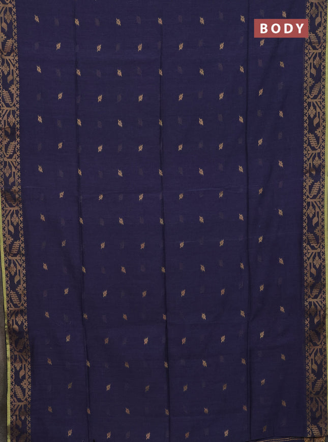 Bengal cotton saree blue shade with thread woven buttas and thread & zari woven border