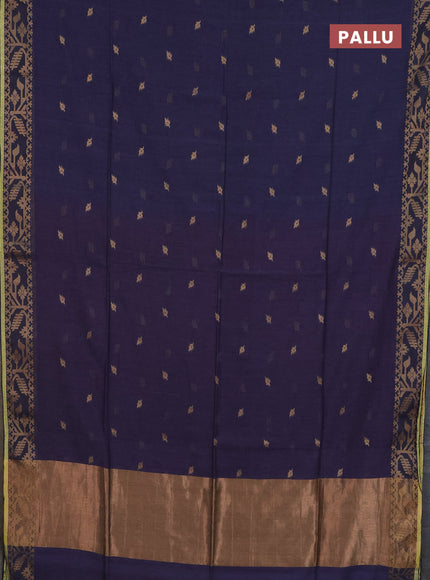 Bengal cotton saree blue shade with thread woven buttas and thread & zari woven border