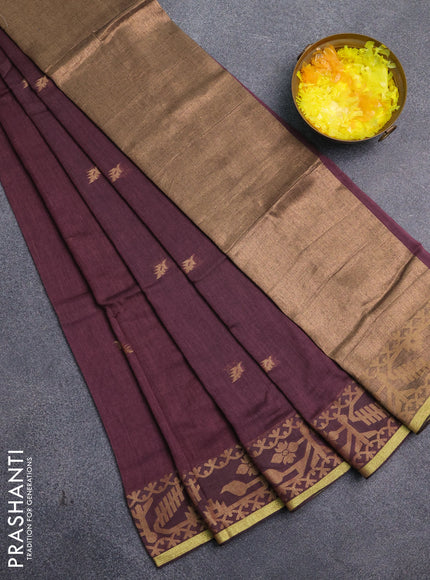 Bengal cotton saree rosy brown with thread woven buttas and thread & zari woven border