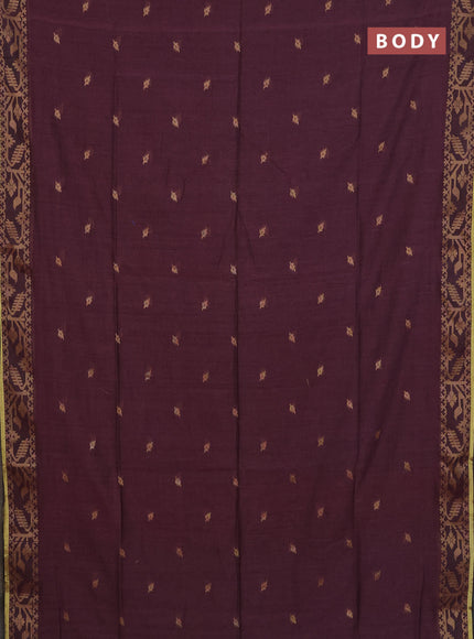 Bengal cotton saree rosy brown with thread woven buttas and thread & zari woven border
