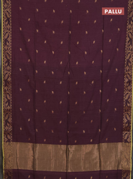 Bengal cotton saree rosy brown with thread woven buttas and thread & zari woven border