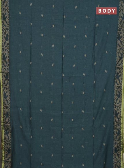 Bengal cotton saree green shade with thread woven buttas and thread & zari woven border