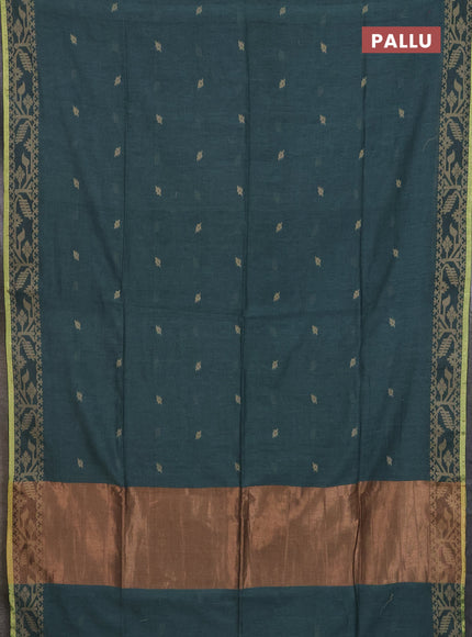 Bengal cotton saree green shade with thread woven buttas and thread & zari woven border