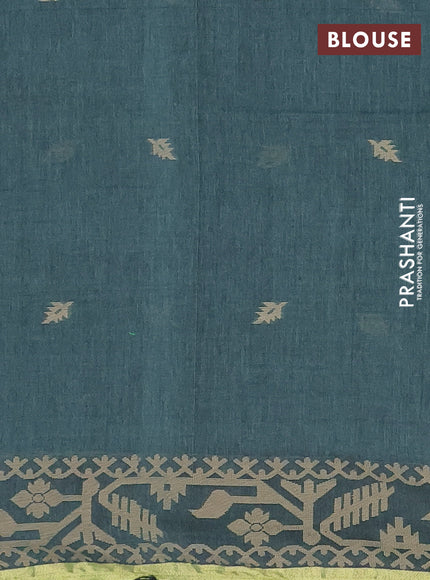 Bengal cotton saree green shade with thread woven buttas and thread & zari woven border