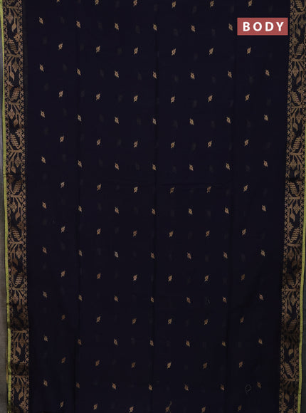 Bengal cotton saree navy blue with thread woven buttas and thread & zari woven border