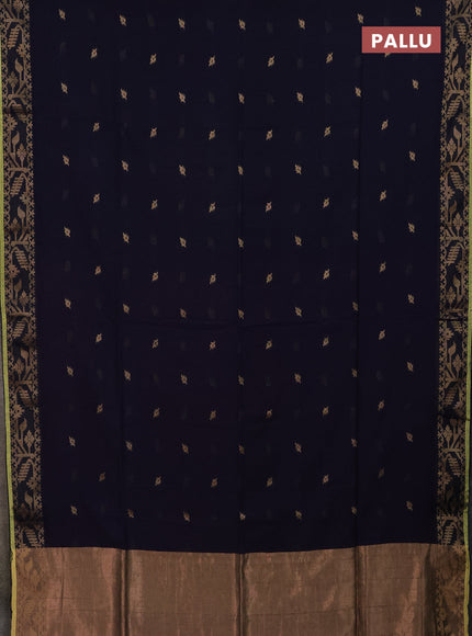 Bengal cotton saree navy blue with thread woven buttas and thread & zari woven border