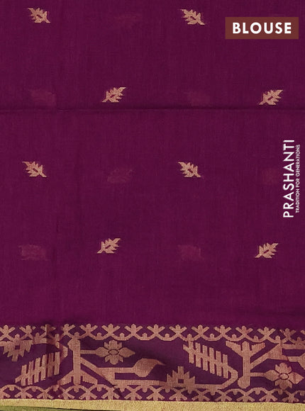 Bengal cotton saree navy blue with thread woven buttas and thread & zari woven border