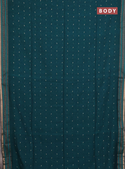 Bengal cotton saree peacock green with thread woven buttas and thread & zari woven border