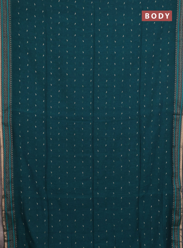 Bengal cotton saree peacock green with thread woven buttas and thread & zari woven border