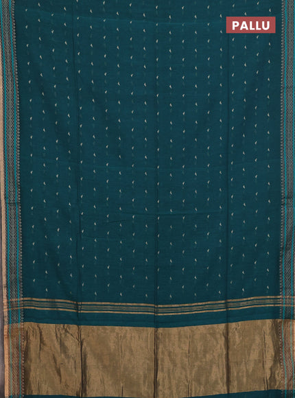 Bengal cotton saree peacock green with thread woven buttas and thread & zari woven border