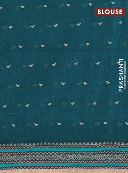 Bengal cotton saree peacock green with thread woven buttas and thread & zari woven border