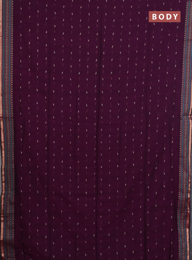 Bengal cotton saree purple with thread woven buttas and thread & zari woven border