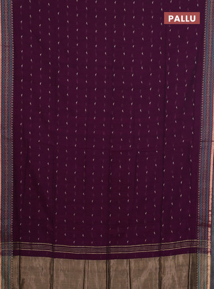 Bengal cotton saree purple with thread woven buttas and thread & zari woven border