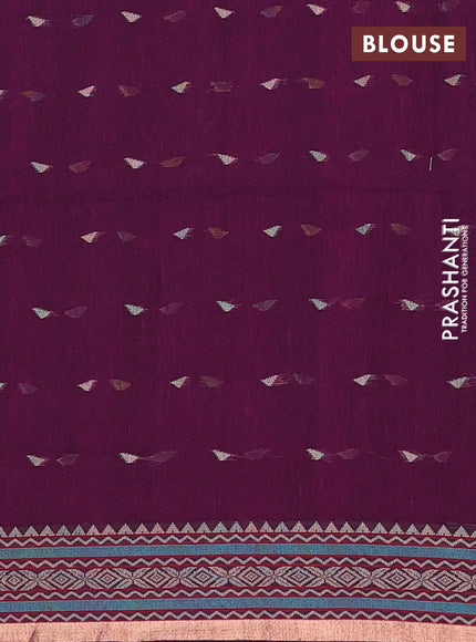 Bengal cotton saree purple with thread woven buttas and thread & zari woven border