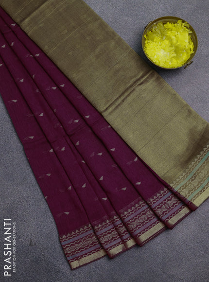 Bengal cotton saree dark magenta pink with thread woven buttas and thread & zari woven border