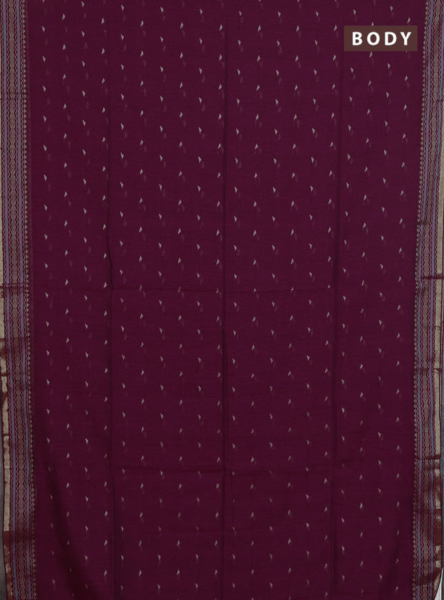 Bengal cotton saree dark magenta pink with thread woven buttas and thread & zari woven border